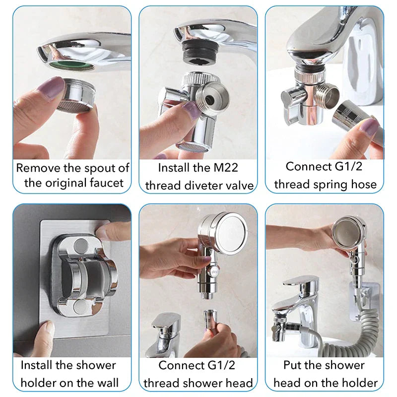 Handheld faucet water diverting shower