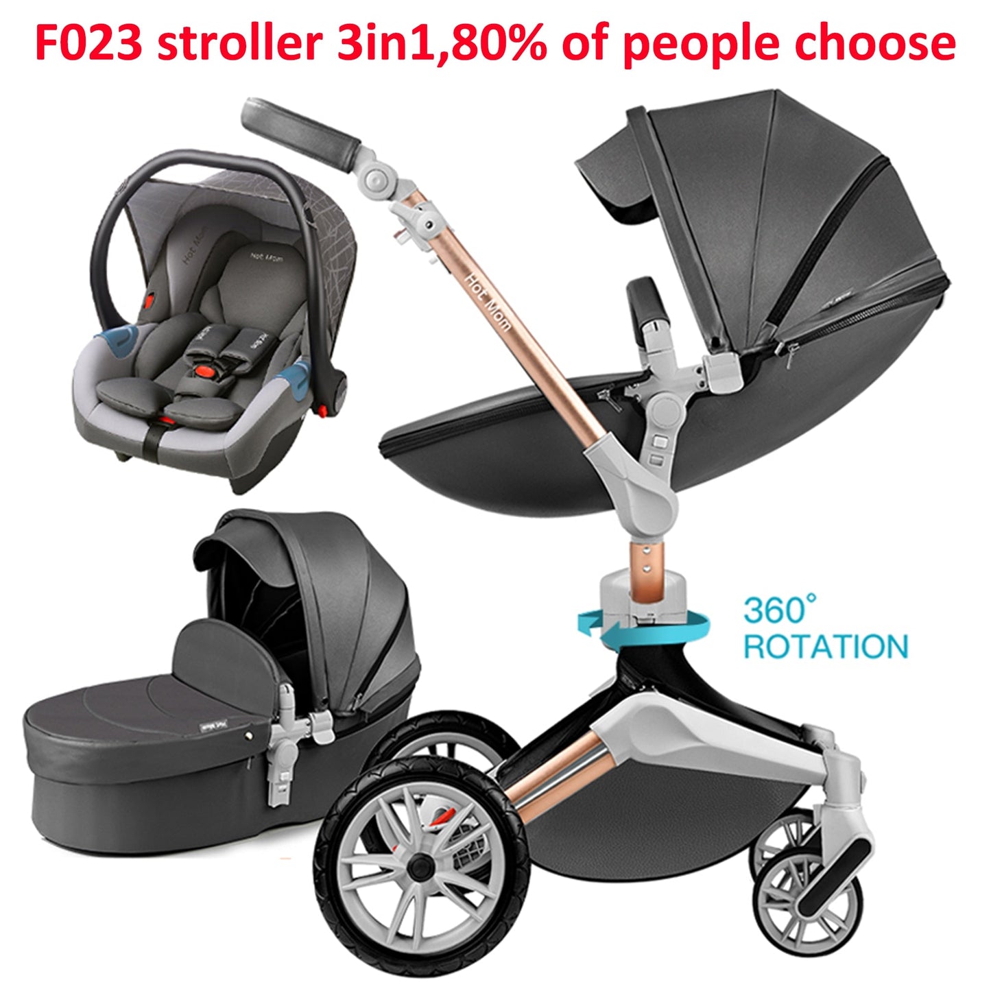 360° Rotating 3-in-1 Stroller