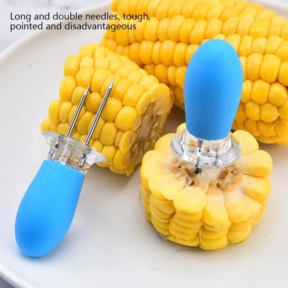 Portable Creative Fork Corn Skewer Stainless Steel Holders Corn Needles on The Cob Skewers Fruit Forks Outdoor Barbecue Tool