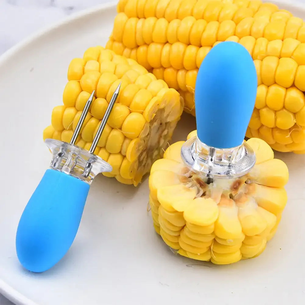 Portable Creative Fork Corn Skewer Stainless Steel Holders Corn Needles on The Cob Skewers Fruit Forks Outdoor Barbecue Tool